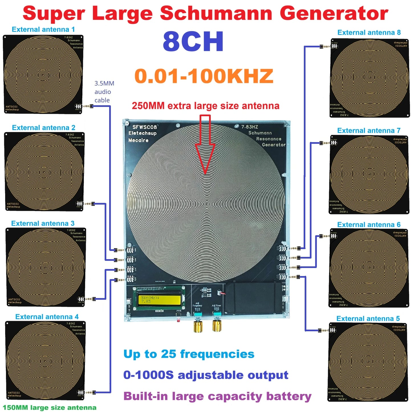 8CH High Power 0.01-100Khz Schumann Resonance Generator Can Connect 8 External Antennas With Cycle Timing Function SFWSC08